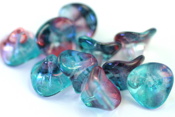 10pc 10x12mm DUAL COATED PINK BLUE CZECH GLASS 3 PETAL FLOWER CZ095-10